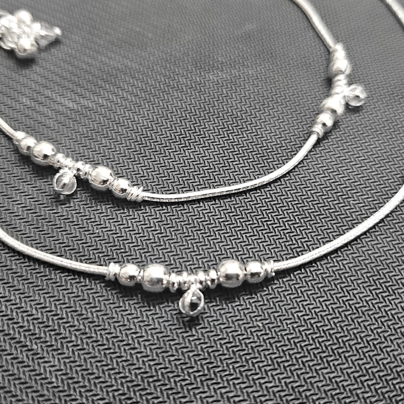 fancy Beads with Crystal Pure Silver Payal