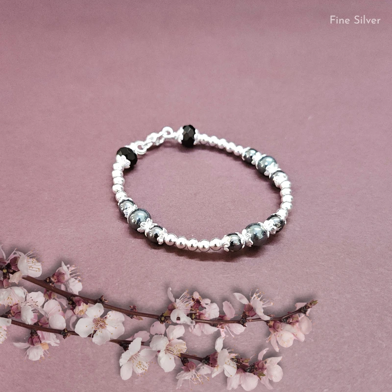 Fine Silver Black Beaded Bracelet for Kids | Silvra