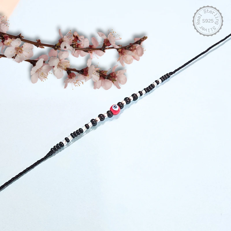 925 Silver Thread Nazariya with Red Evil Eye – Protective Kids Jewelry