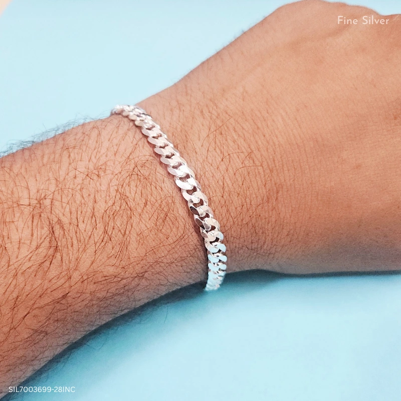 Men’s Pure Silver Curb Link Bracelet – Classic Chain Design | Silvra