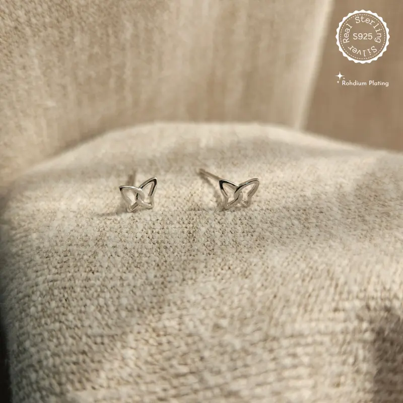 925 Silver Tiny Butterfly Stud Earrings – alternate view
