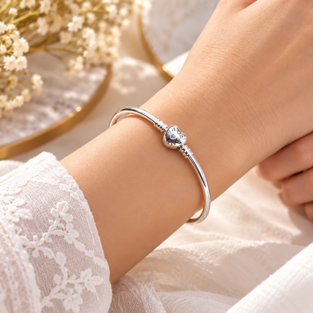 Oxidised Silver Heart Lock Pandora Bracelet