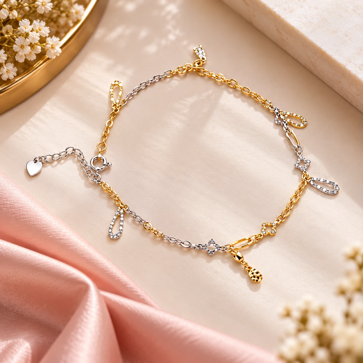 Dual-Tone Gold & Silver Charm Bracelet for Women – alternate view