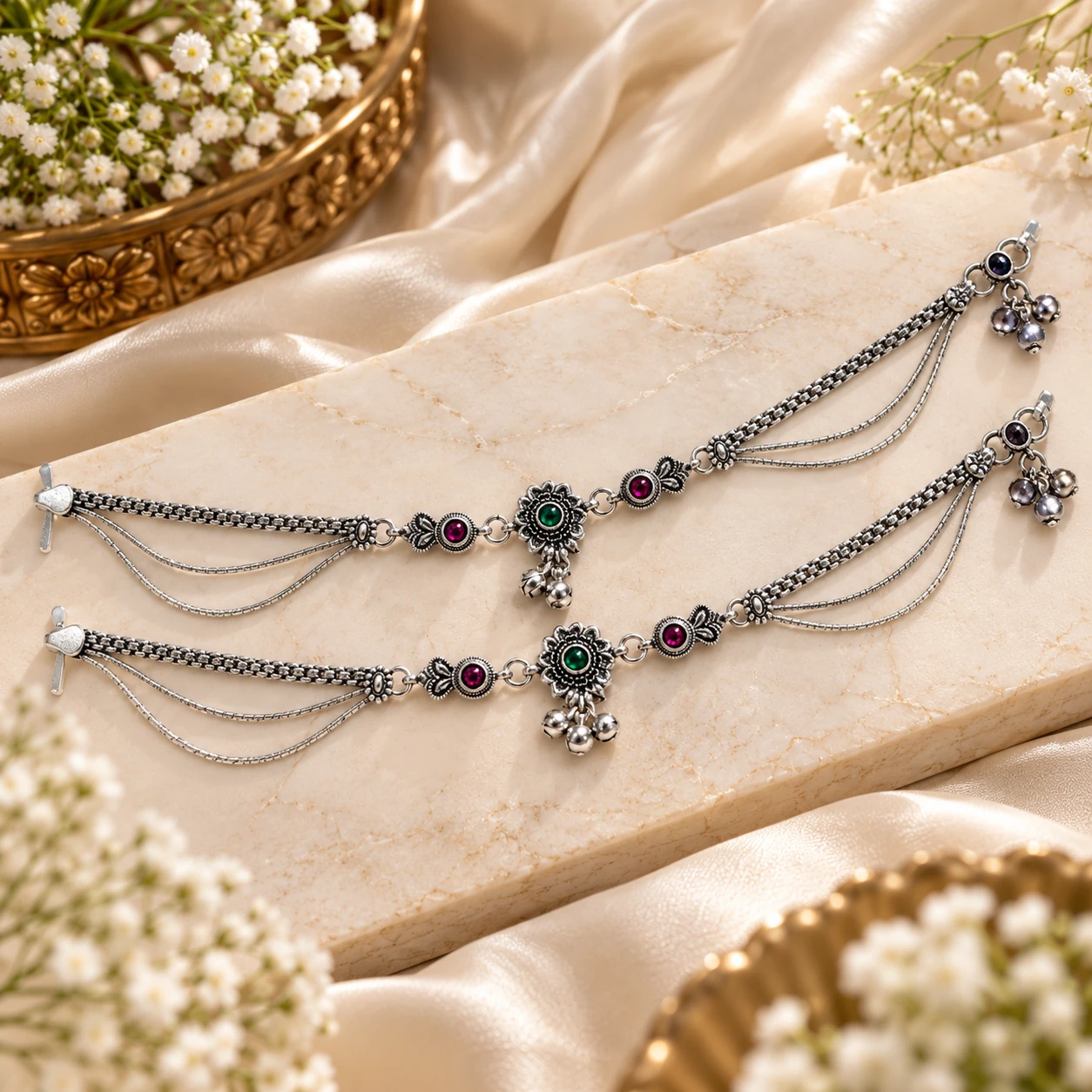 Traditional Silver Payal | Designer Indian Anklet | Silvra