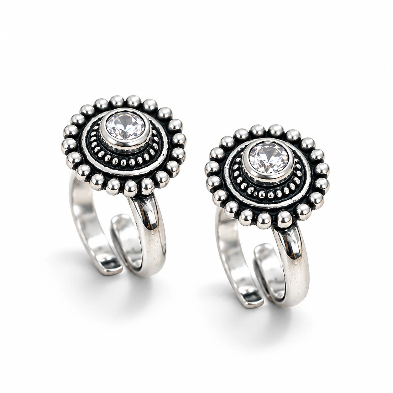 925 Oxidised Silver Toe Rings with Single Zirconia