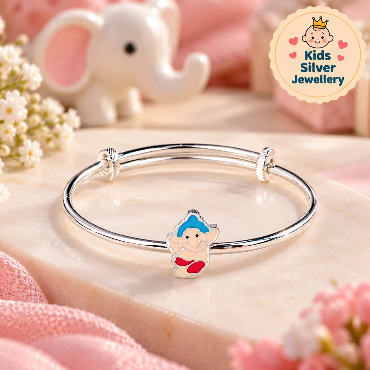 925 Silver Little Ganesha Baby Bangles for Kids | Silvra