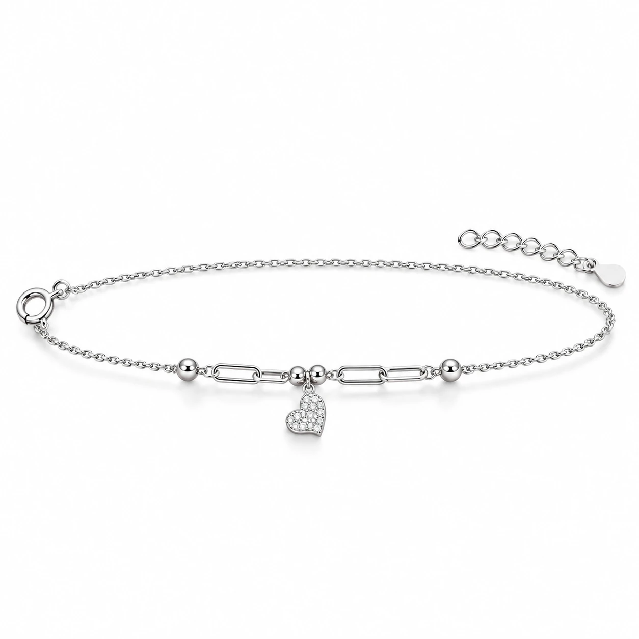 925 Silver Heart interlocked Chain Bracelet