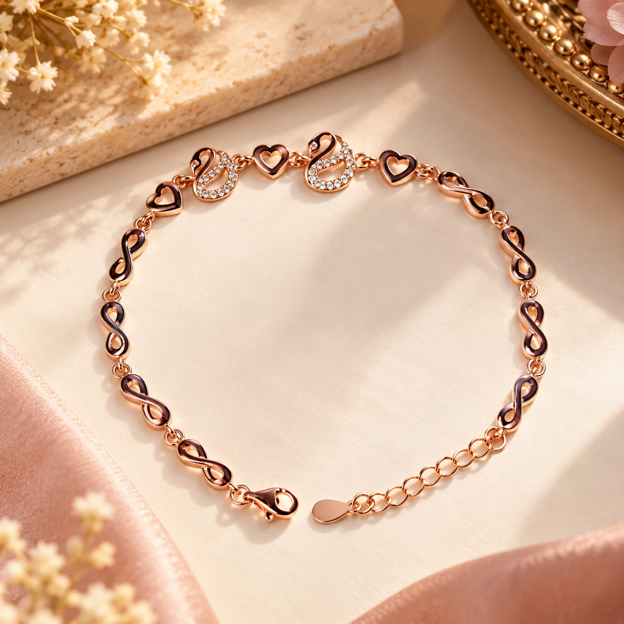 Rose Gold Swan with Zircon Bracelet – alternate view