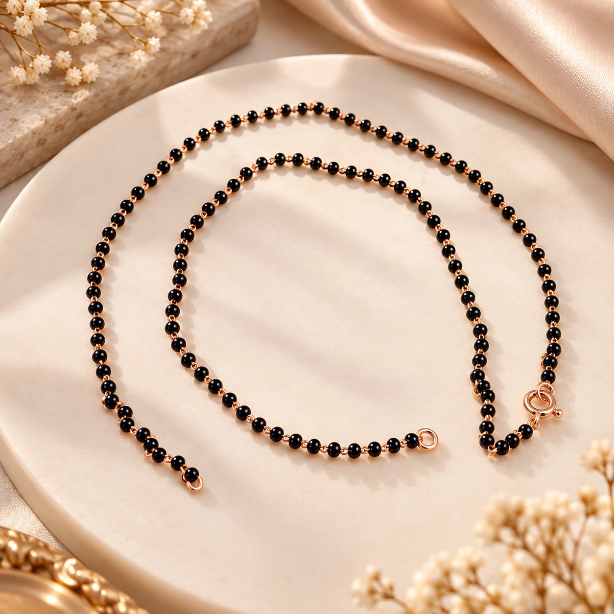 Rose Gold Finish Black Beaded Mangalsutra Chain | 8 Inch – alternate view