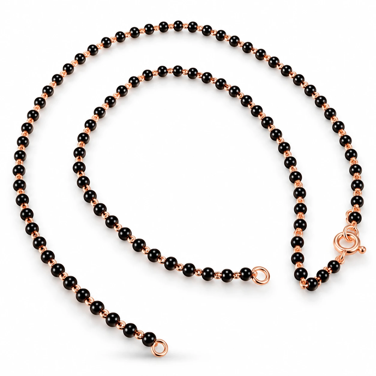 Rose Gold Finish Black Beaded Mangalsutra Chain | 8 Inch