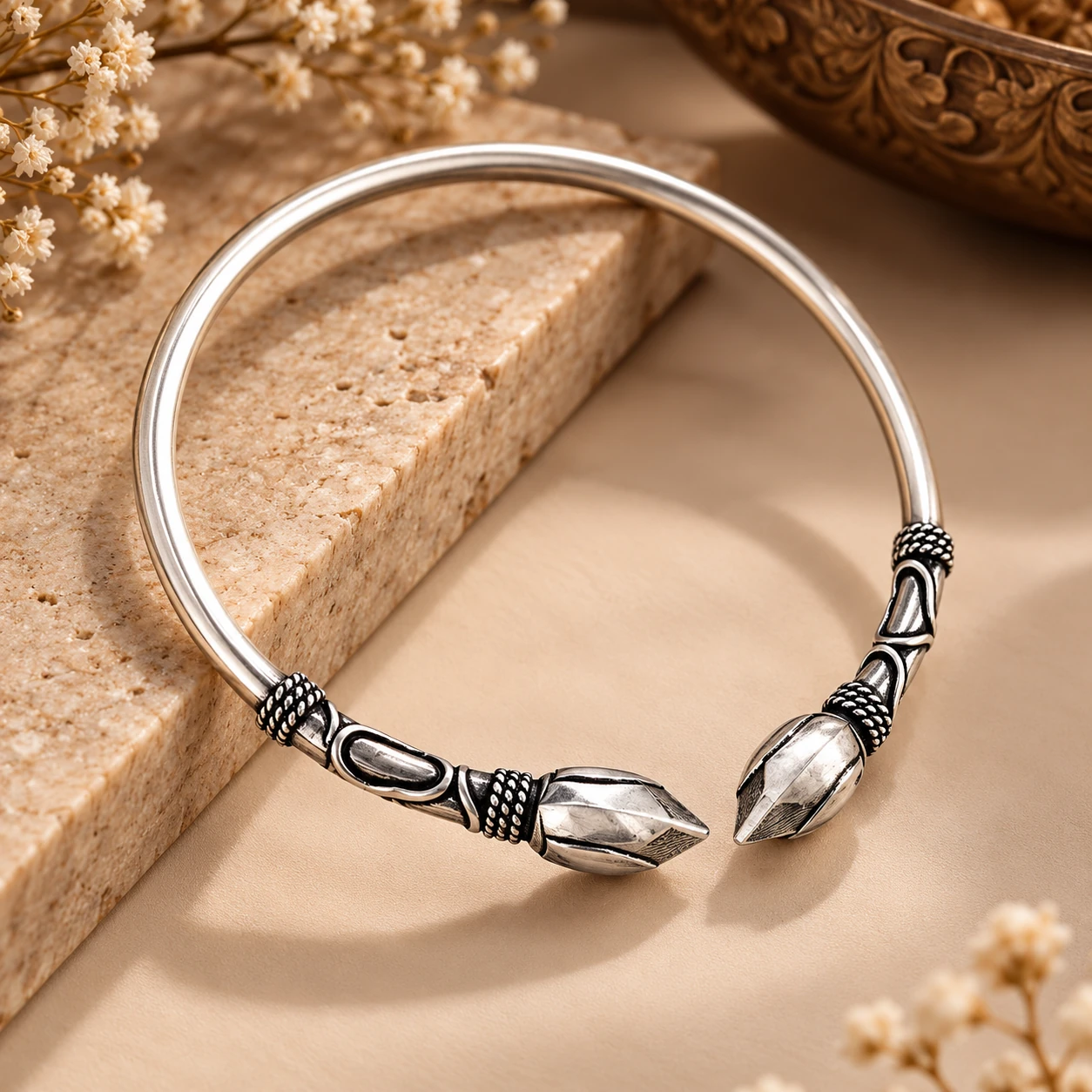Oxidised Silver Flower Buds Bracelet – alternate view