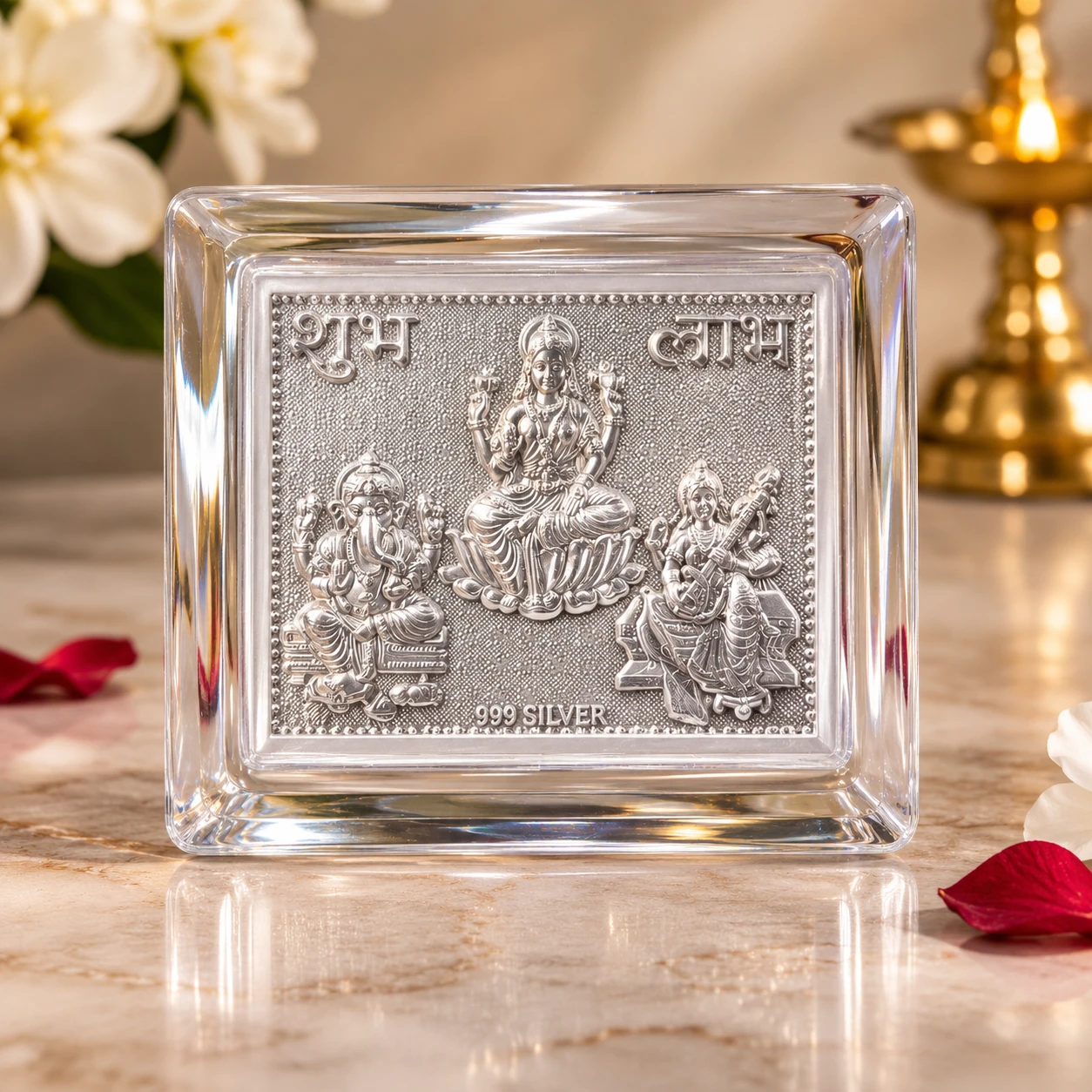 999 Fine Silver Laxmi Ganesh Ji Mini Frame | Silvra