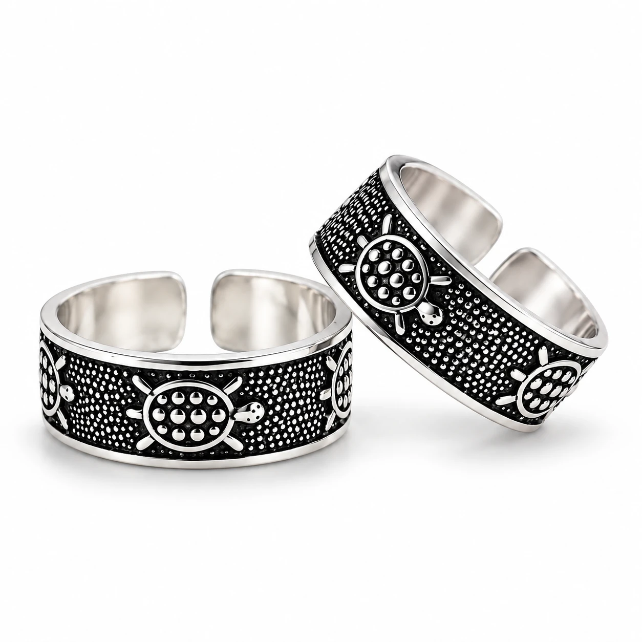 Oxidised 925 Silver Turtle Carve Toe Rings