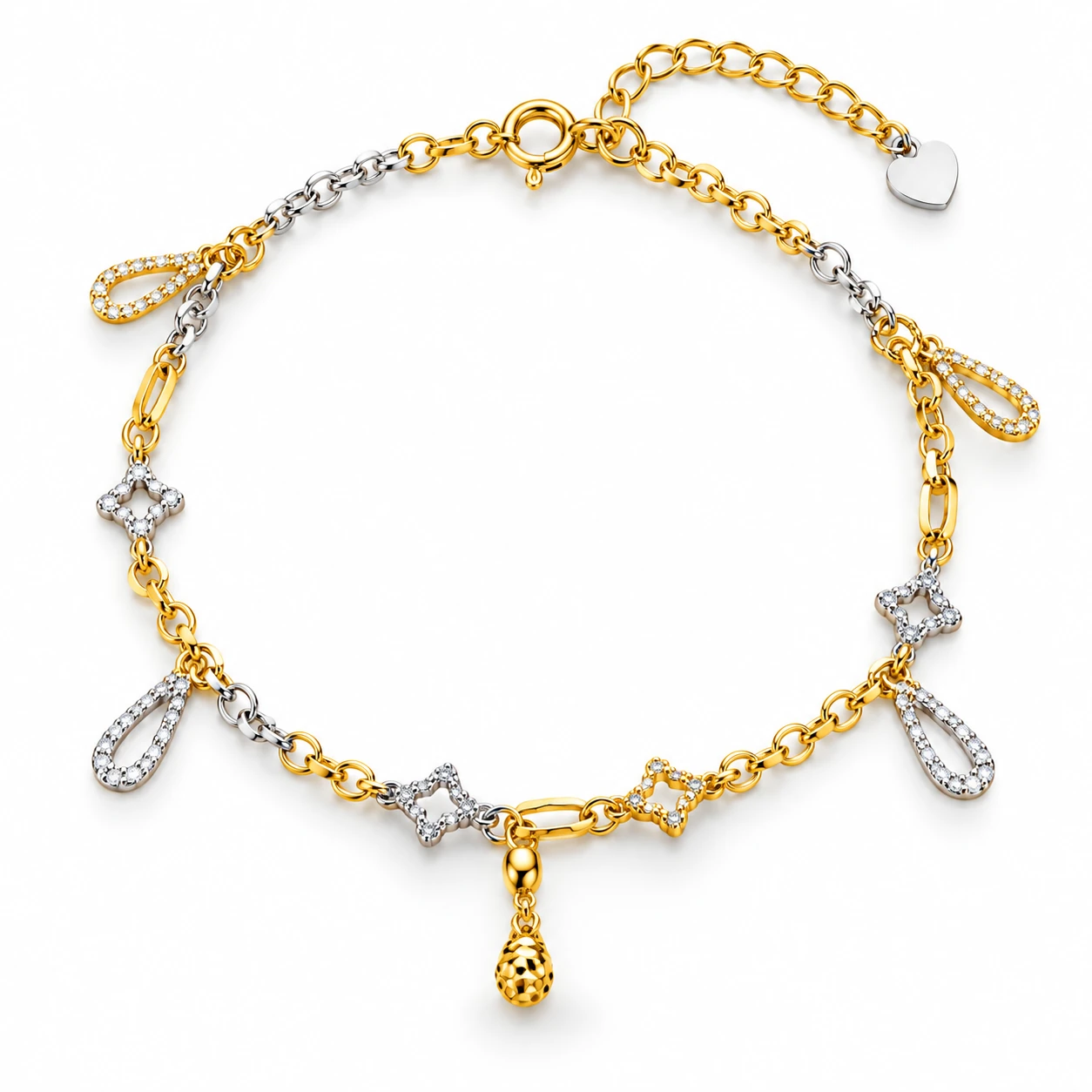 Dual-Tone Gold & Silver Charm Bracelet for Women