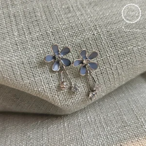 925 Sterling Silver Flower Drop Stud Earrings